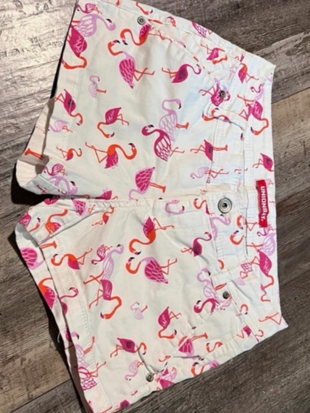 UNIONBAY White Shorts with Pink & Orange Flamingo Print